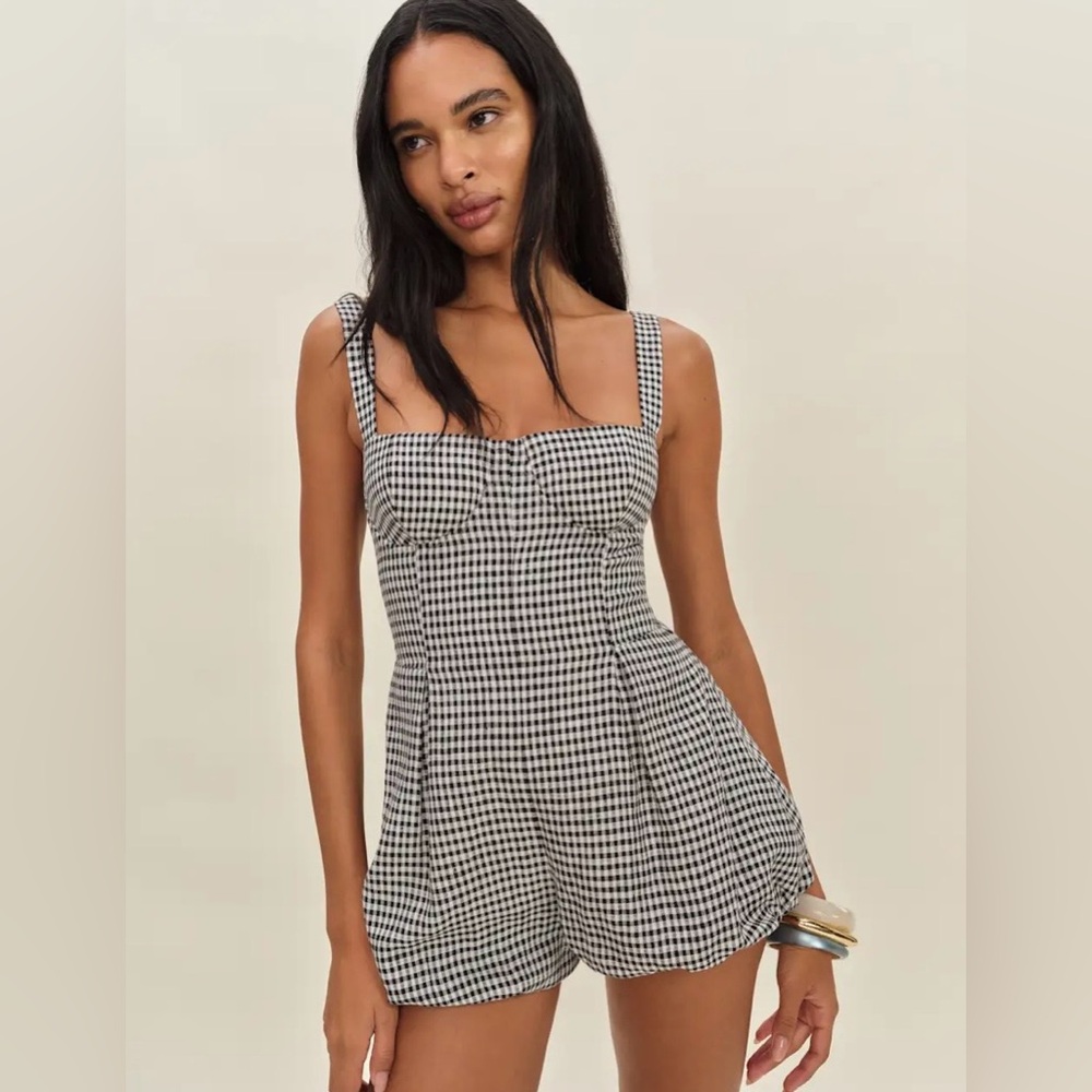 Reformation Black & White Gingham Romper